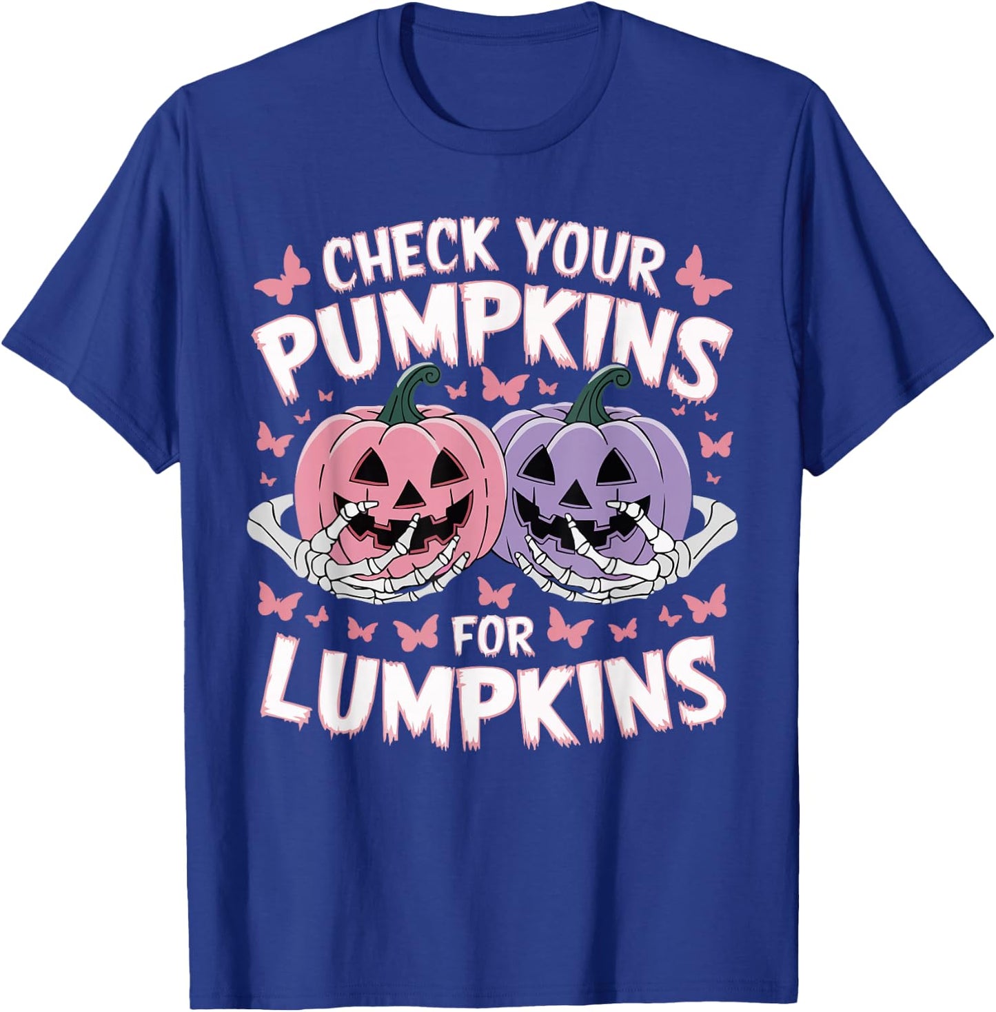 Check Your Pumpkins For Lumpkins Breast Cancer Halloween T-Shirt - T-Shirt | Royal
