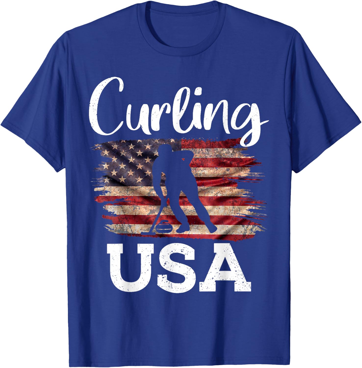Curling USA Curler Winter Sports American Flag T-Shirt - T-Shirt | Royal