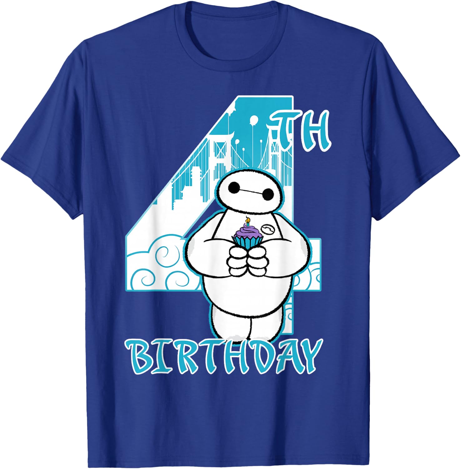 Disney Big Hero 6 Baymax 4th Birthday Cupcake Portrait T-Shirt - T-Shirt | Royal