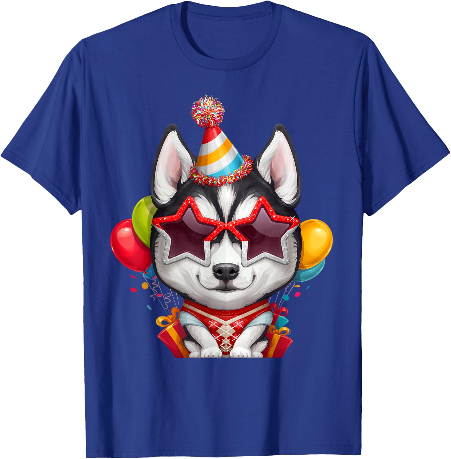 Siberian Husky in Glasses Birthday T-Shirt - T-Shirt | Royal