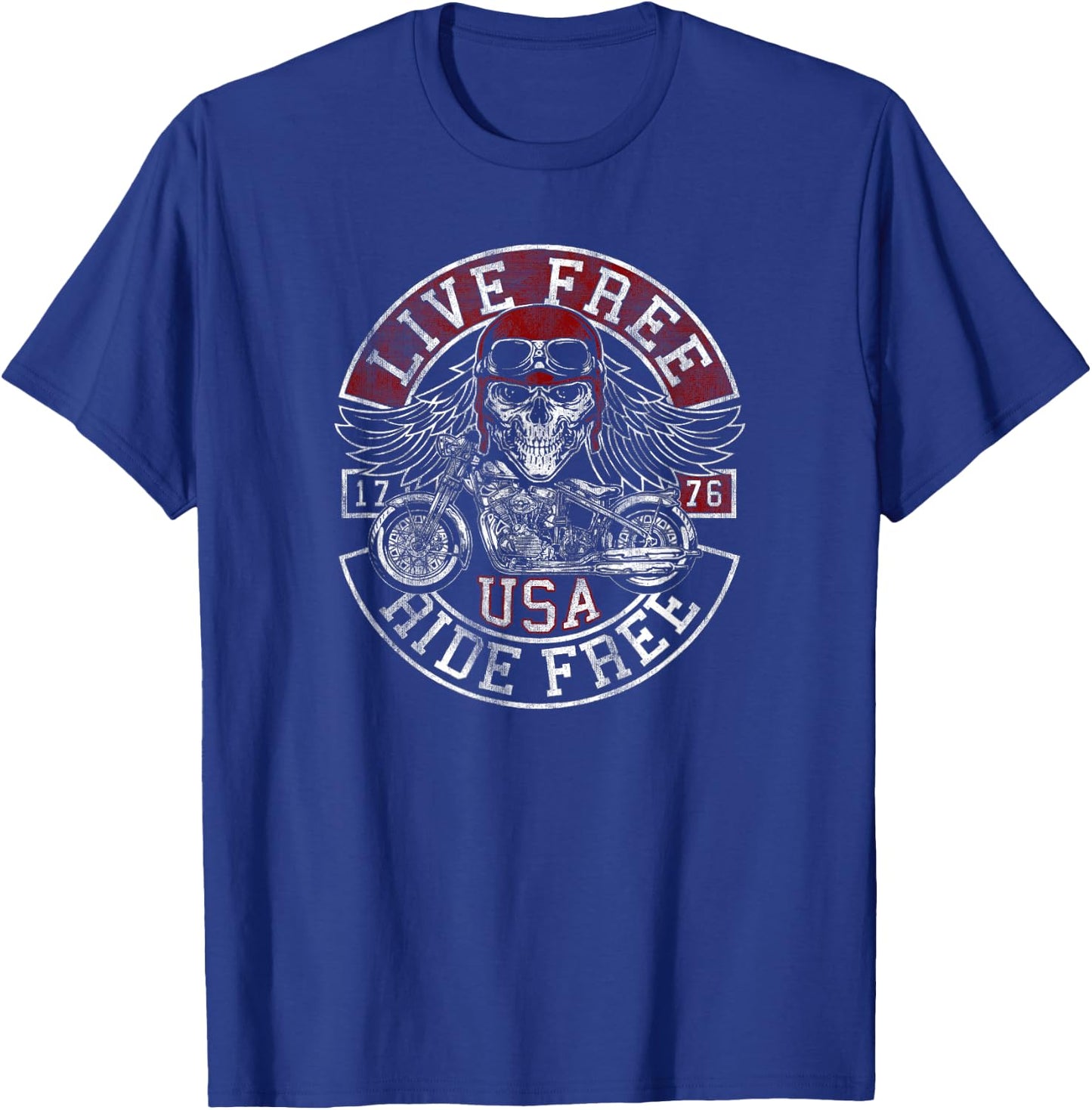 Live Free Ride Free USA Motorcycle T-Shirt - T-Shirt | Royal