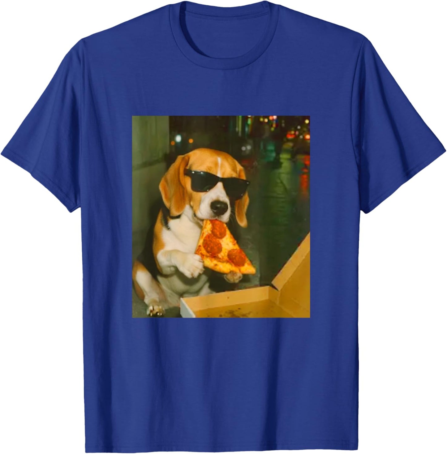 Funny Beagle Dog Eating Pizza Meme Retro T-Shirt - T-Shirt | Royal
