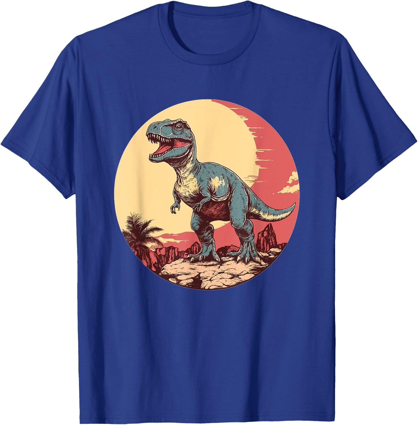Vintage T-Rex Dinosaur Roaring Sunset T-Shirt - T-Shirt | Royal