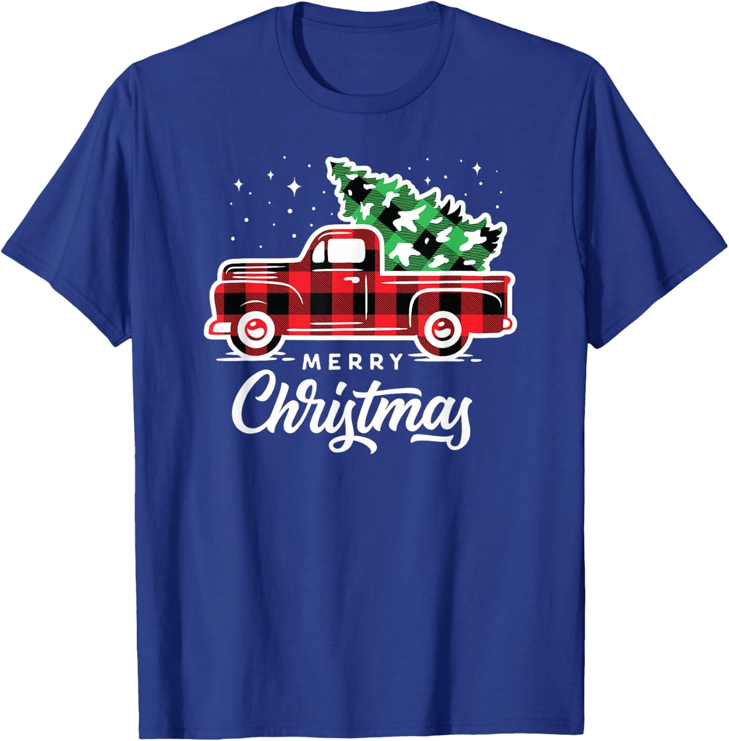Merry Christmas Pjs Buffalo Plaid Red Truck Christmas Tree T-Shirt - T-Shirt | Royal