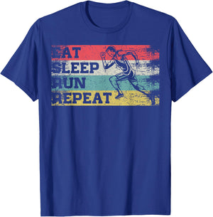 Vintage Retro Eat Sleep Run Repeat Funny Running Runner Gift T-Shirt - T-Shirt | Royal