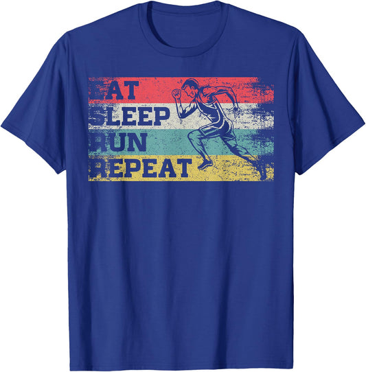 Vintage Retro Eat Sleep Run Repeat Funny Running Runner Gift T-Shirt - T-Shirt | Royal