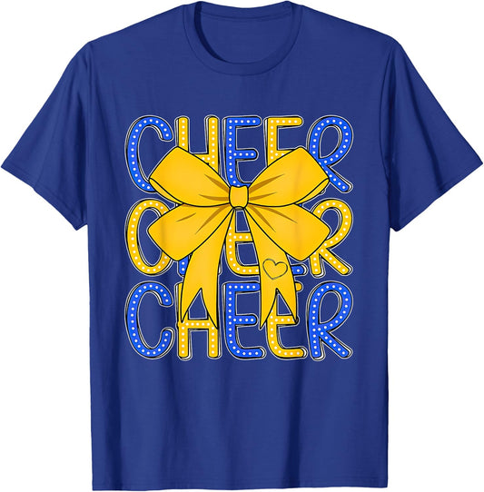 Game Day Football Coquette Bow Cheer Mom Cheer Girl T-Shirt - T-Shirt | Royal