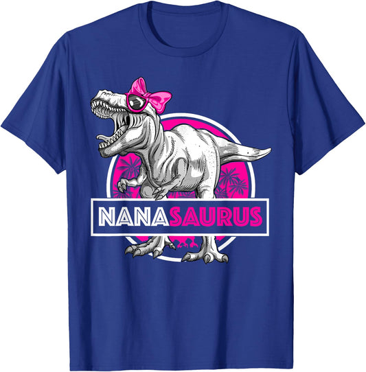 Nanasaurus T-Rex Matching Funny Grandma Saurus Dinosaur T-Shirt - T-Shirt | Royal