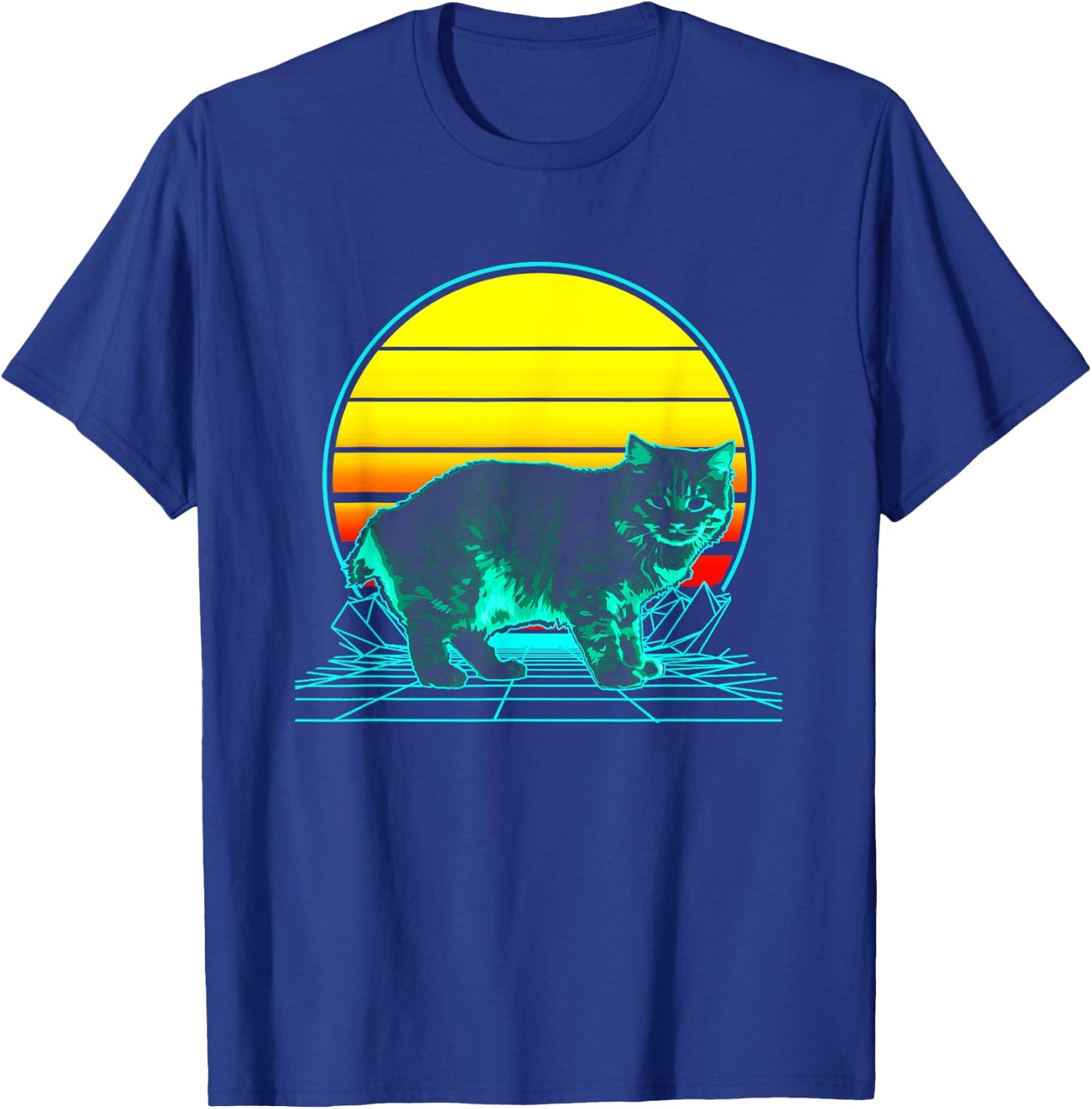 Retro Manx Cat Vaporwave T-Shirt - T-Shirt | Royal