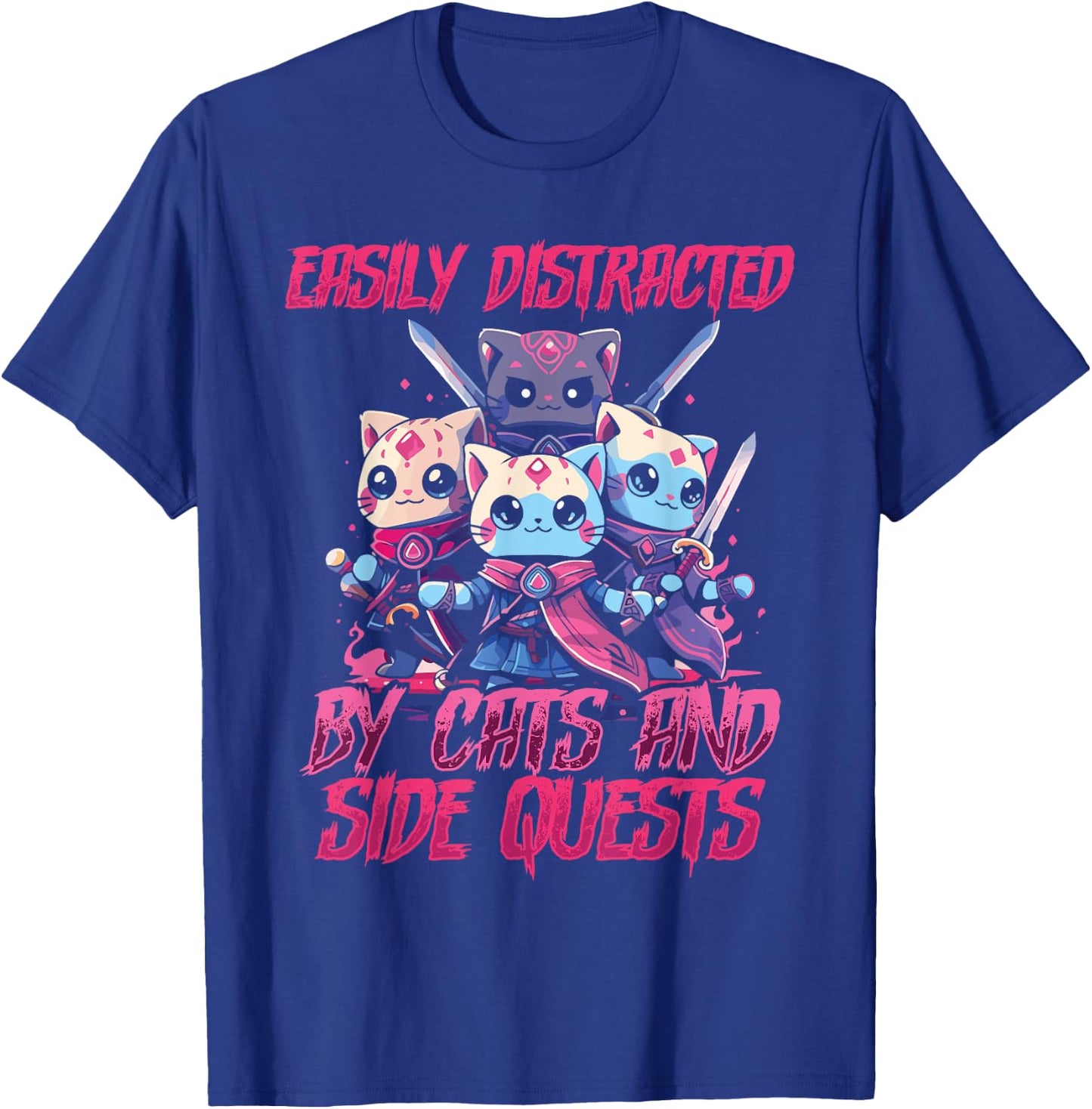 RPG Gamer Cats Side Quest Distracted Nerdy Tabletop Fun Men T-Shirt - T-Shirt | Royal