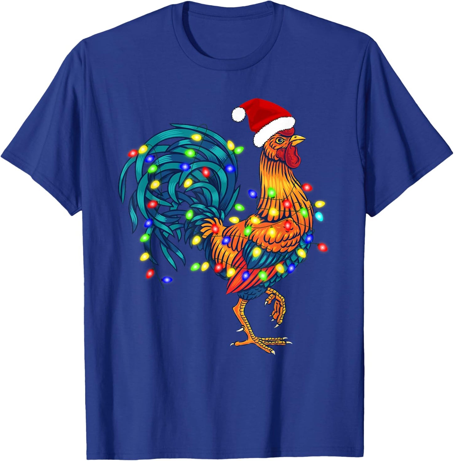 Funny Rooster Chicken Santa Christmas Lights Farmer Pajamas T-Shirt - T-Shirt | Royal