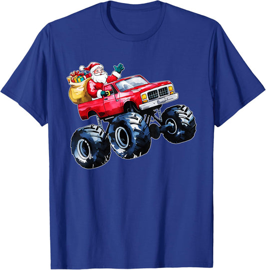 Christmas Santa Monster Truck Xmas Boys Kids Toddler Youth T-Shirt - T-Shirt | Royal