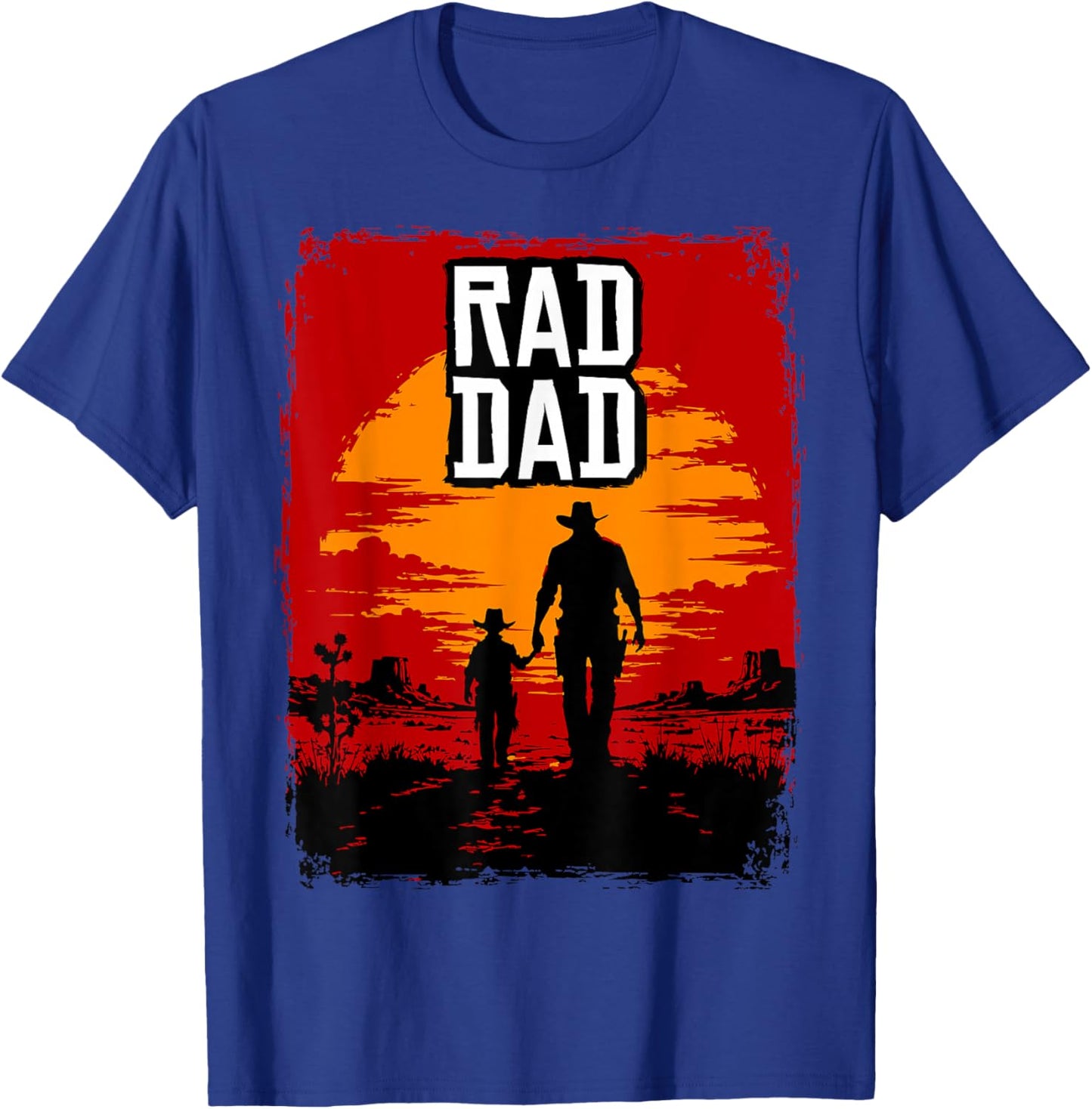 Rad Dad Father and Son Western Sunset Graphic T-Shirt - T-Shirt | Royal
