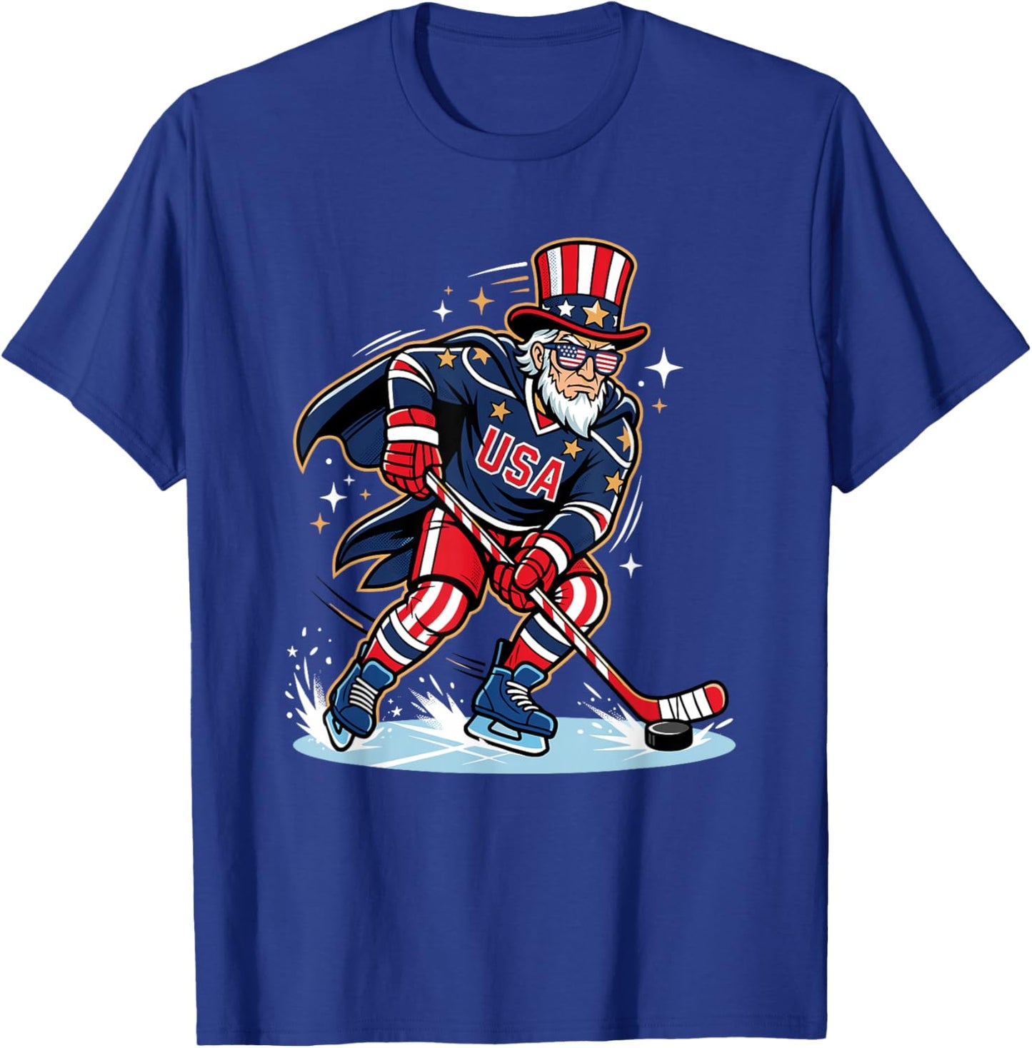 Patriotic Uncle Sam Ice Hockey Player 4th of July Men T-Shirt - T-Shirt | Royal