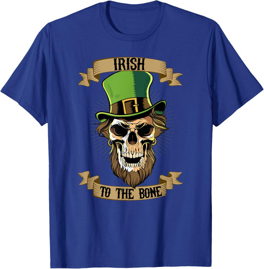 St Patricks Day Leprechaun Skull Irish to the Bone T-Shirt - T-Shirt | Royal