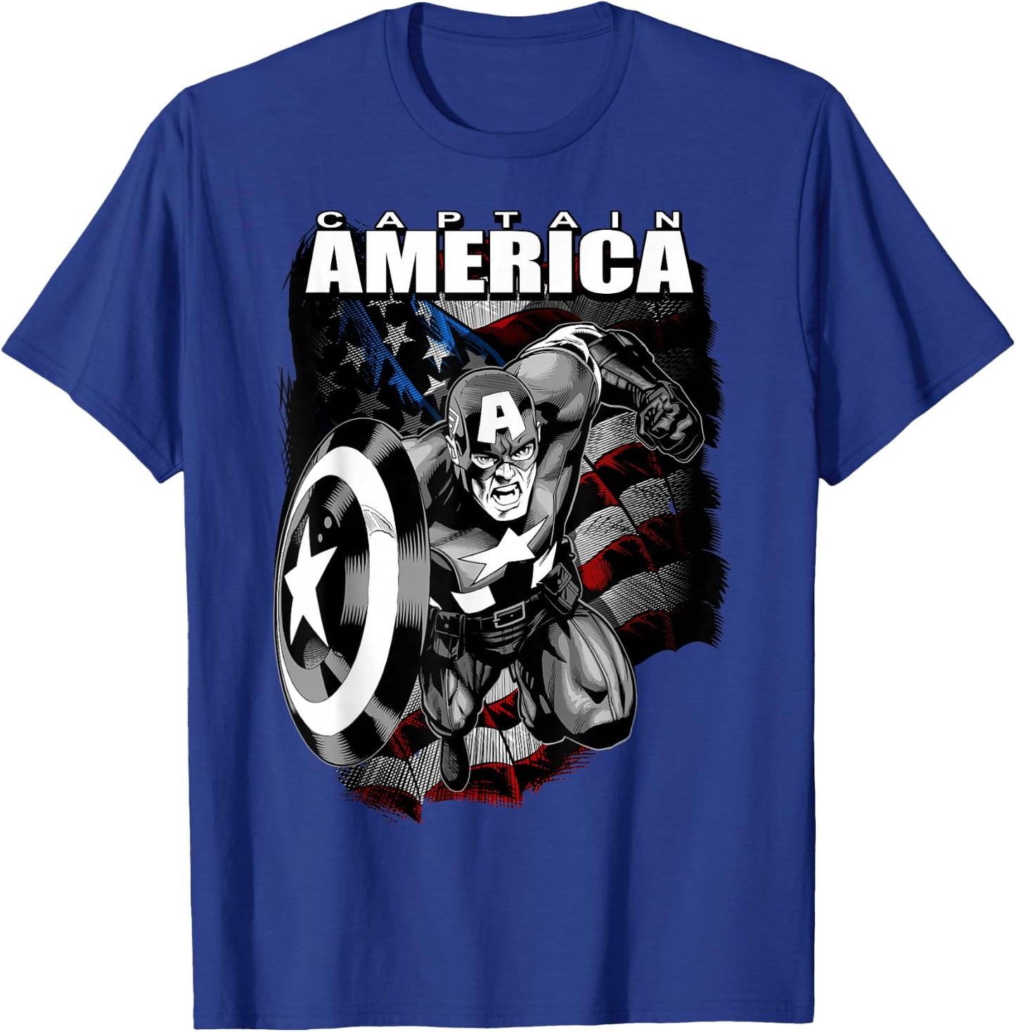 Marvel 4th of July Captain America Distressed Flag Poster Small T-Shirt - T-Shirt | Royal
