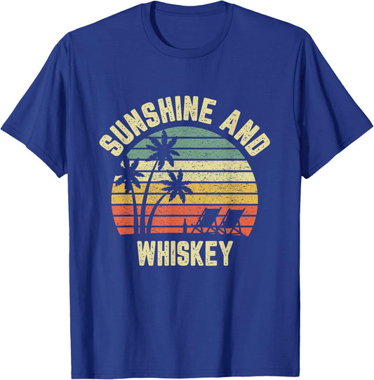 Vintage Sunshine and Whiskey Shirt Cool Retro Summertime Women T-Shirt - T-Shirt | Royal