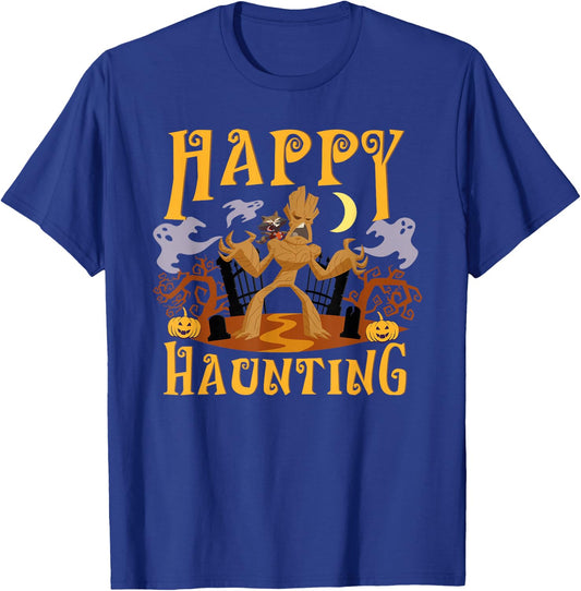 Marvel Groot and Rocket Raccoon Happy Haunting Halloween T-Shirt - T-Shirt | Royal