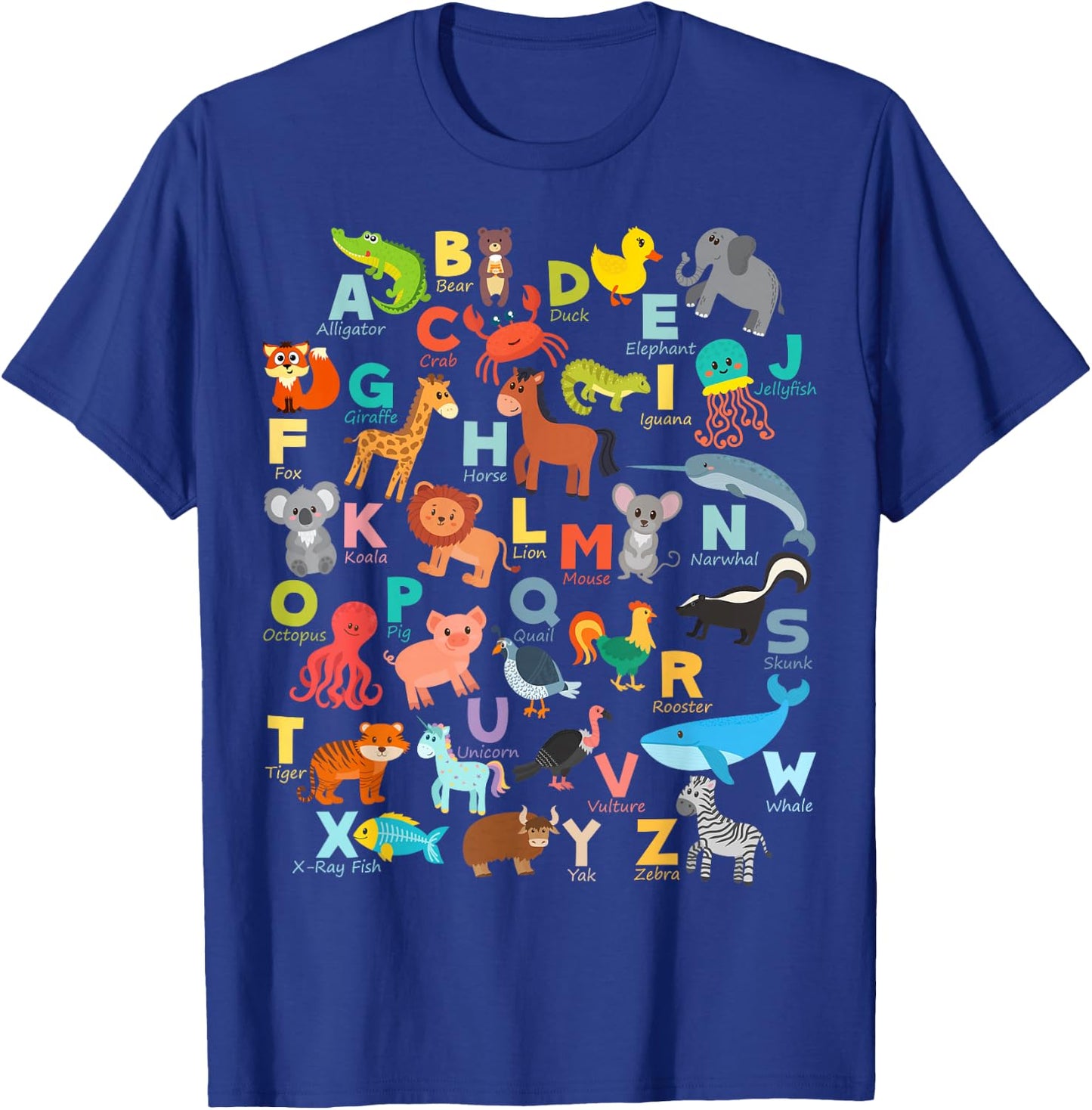 Alphabet Animal ABCs Learning Shirt for Boys, Girls, Adults T-Shirt - T-Shirt | Royal