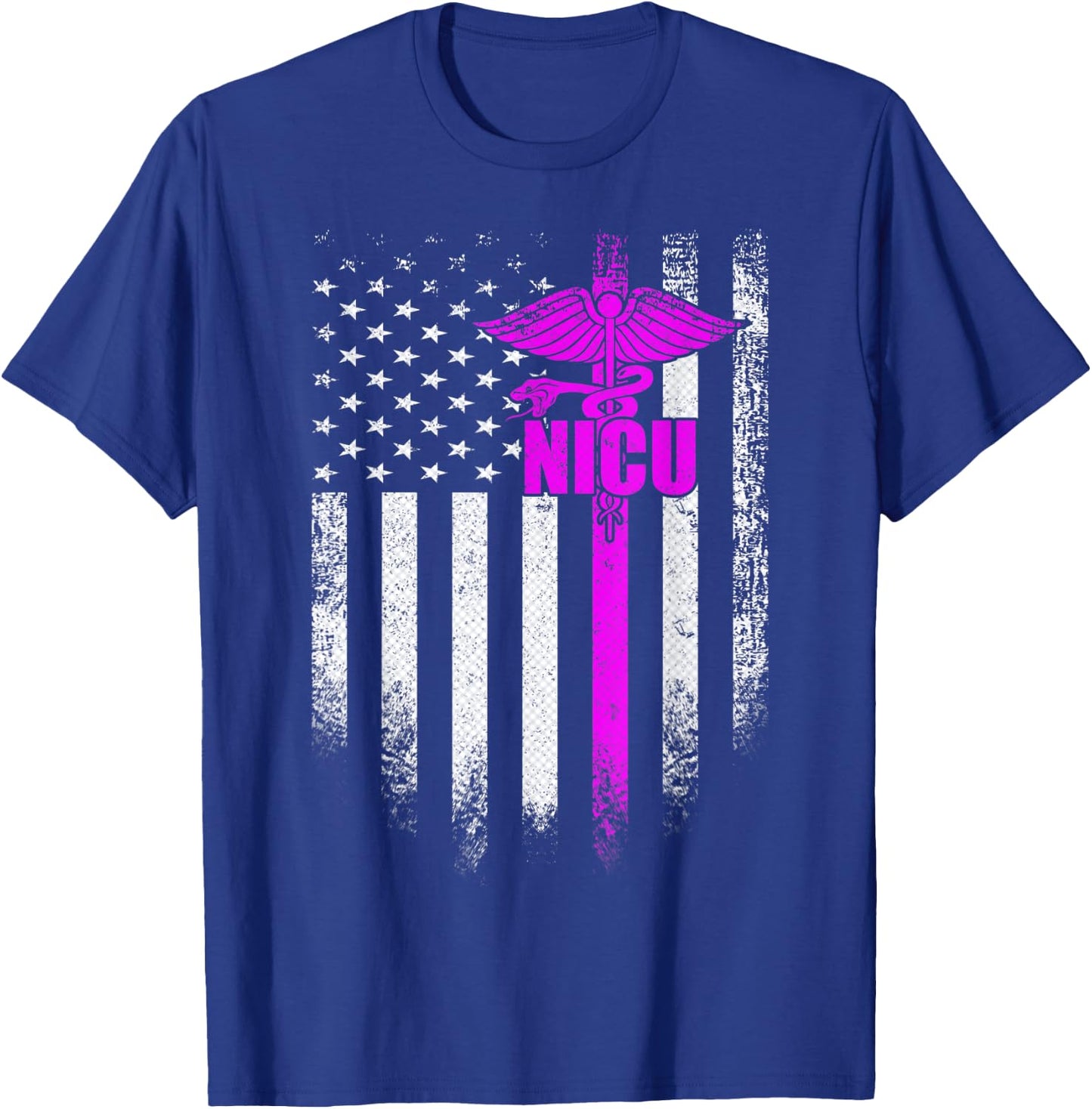 Vintage USA NICU Nurse Distressed American Flag Patriotic Women Men T-Shirt - T-Shirt | Royal