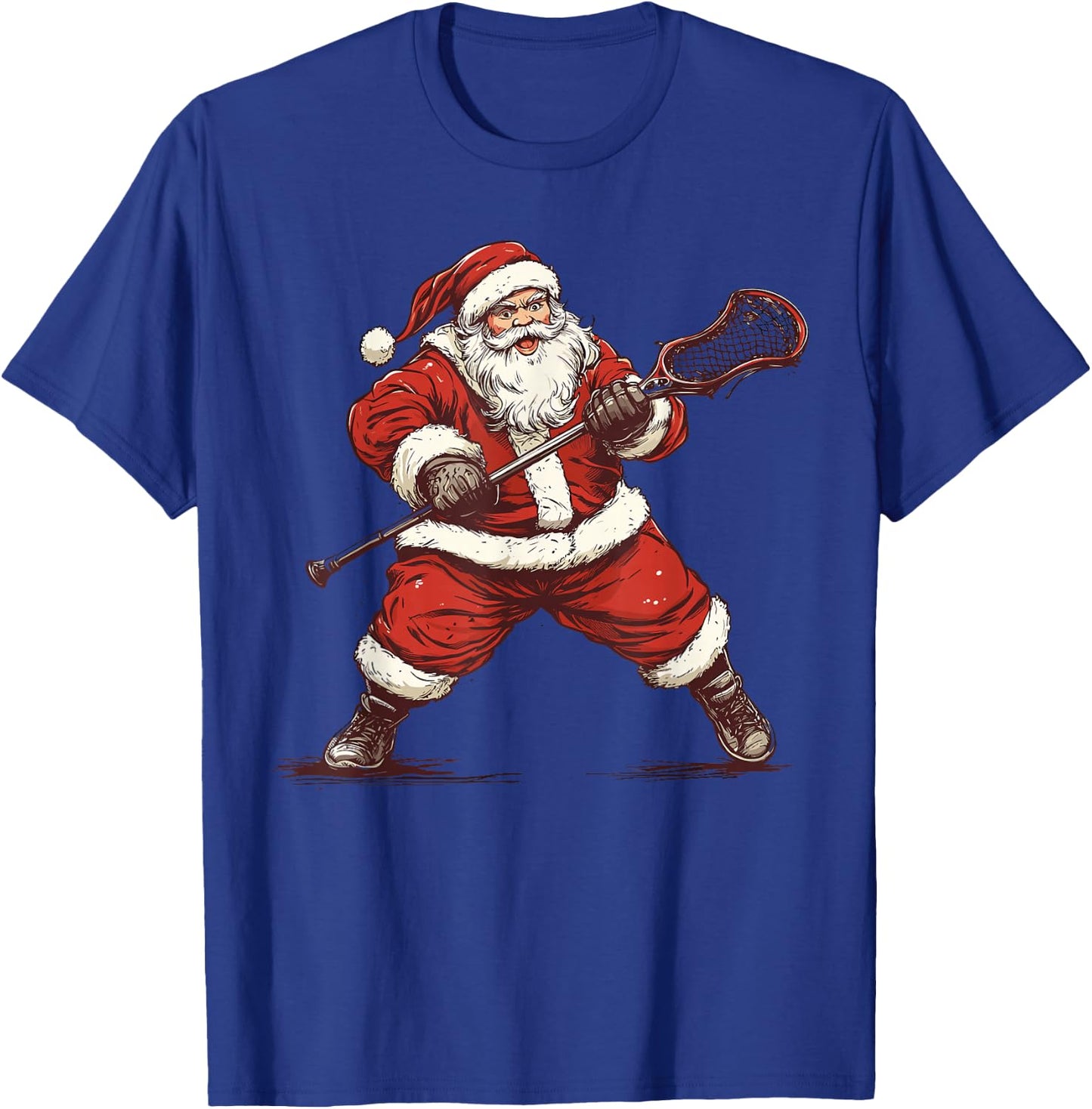 Santa Playing Lacrosse Funny Lacrosse Lax Player Christmas T-Shirt - T-Shirt | Royal