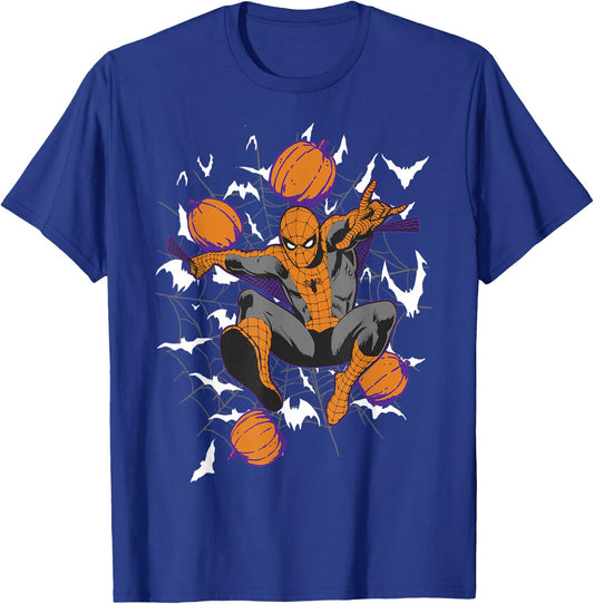 Marvel Spider-Man Web & Pumpkins Halloween T-Shirt - T-Shirt | Royal