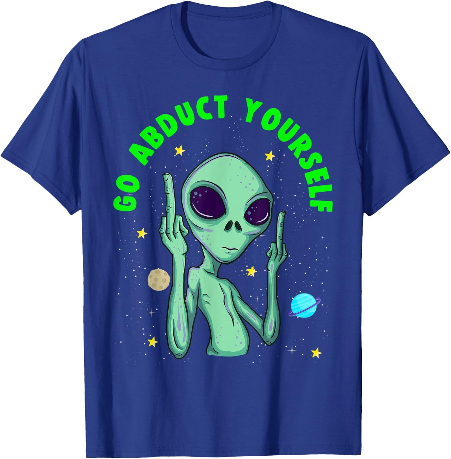 Funny Alien Middle Finger Flipping Double Birds T-Shirt - T-Shirt | Royal