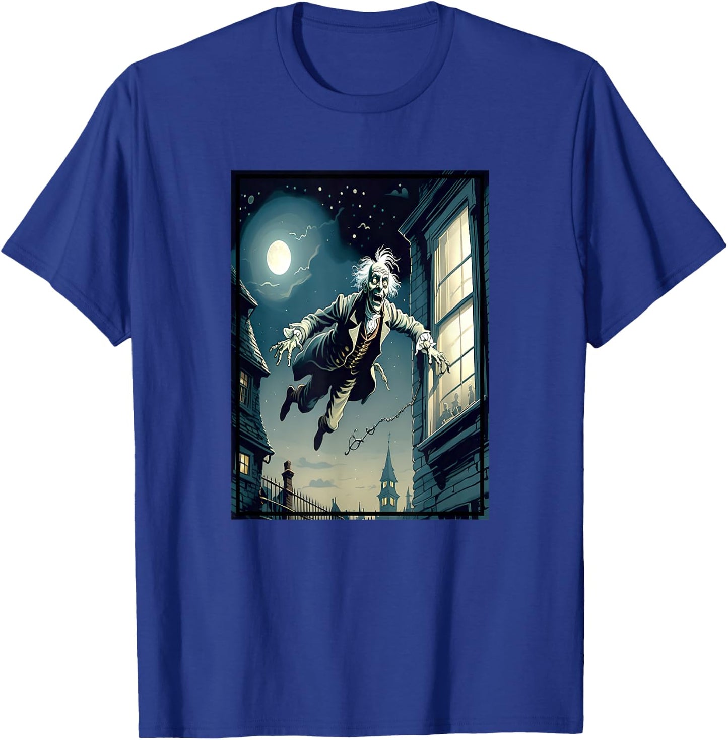 Jacob Marley The Ghost Flying Out The Window T-Shirt - T-Shirt | Royal