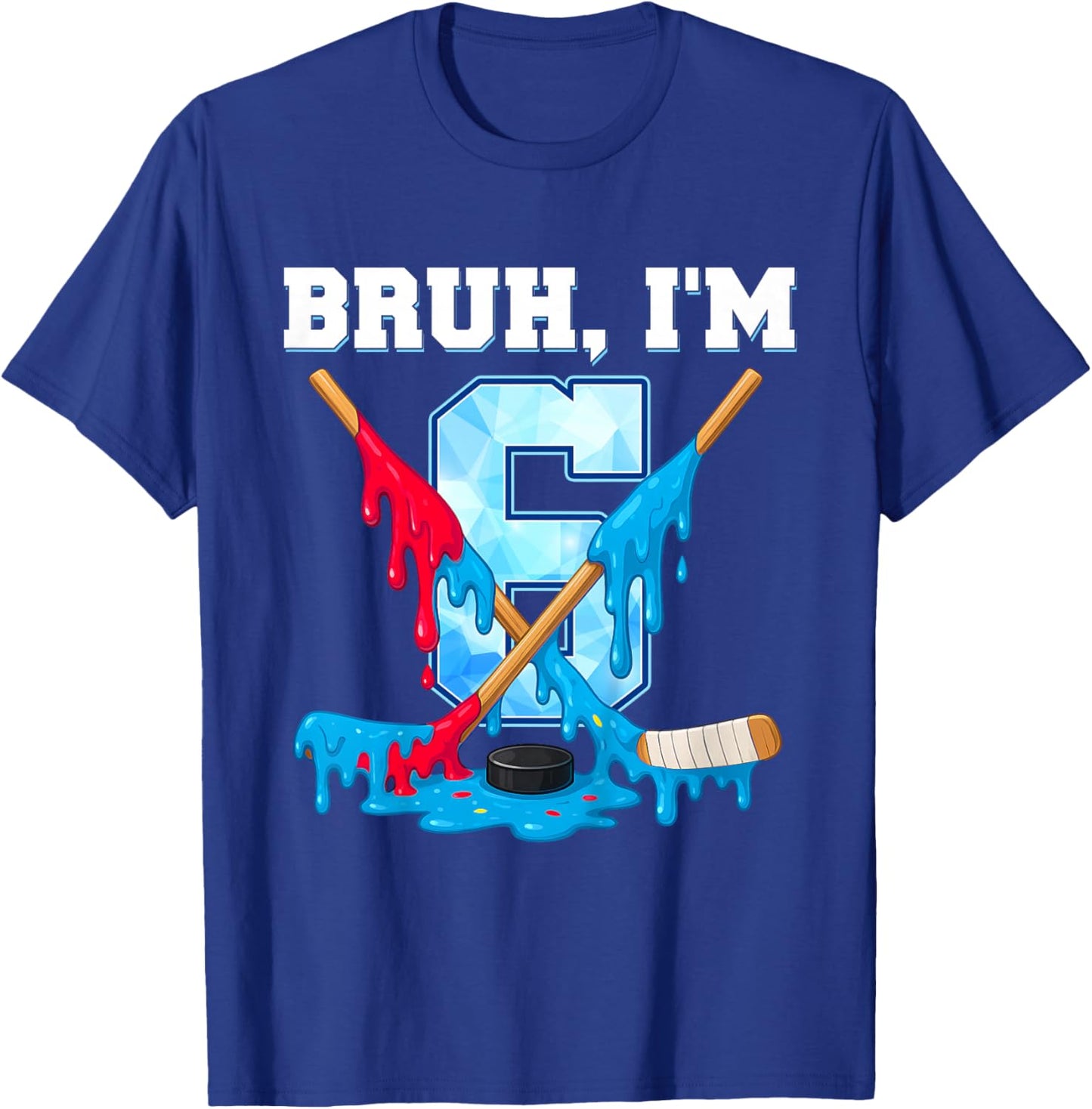 Hockey 6 Years Old Ice Cream Drip Youth 6th Birthday Boys T-Shirt - T-Shirt | Royal
