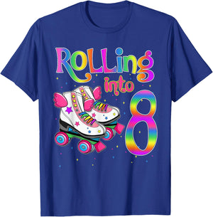 Rolling Into 8 years Let's Roll I'm Turning 8 Roller Skate T-Shirt - T-Shirt | Royal