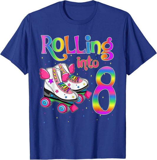 Rolling Into 8 years Let's Roll I'm Turning 8 Roller Skate T-Shirt - T-Shirt | Royal