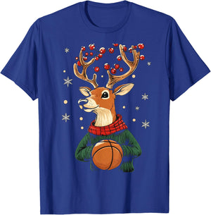 Christmas Pajamas Boys Basketball Reindeer T-Shirt - T-Shirt | Royal
