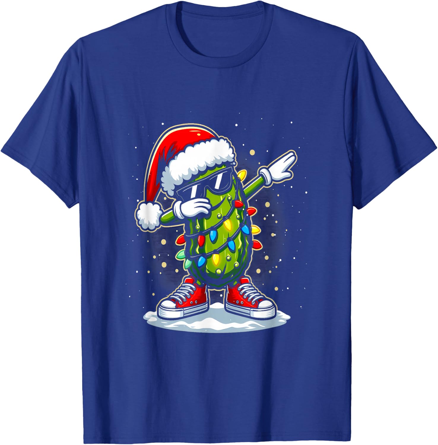 Merry Christmas Pickle Cucumber Dabbing Santa Hat Lights T-Shirt - T-Shirt | Royal