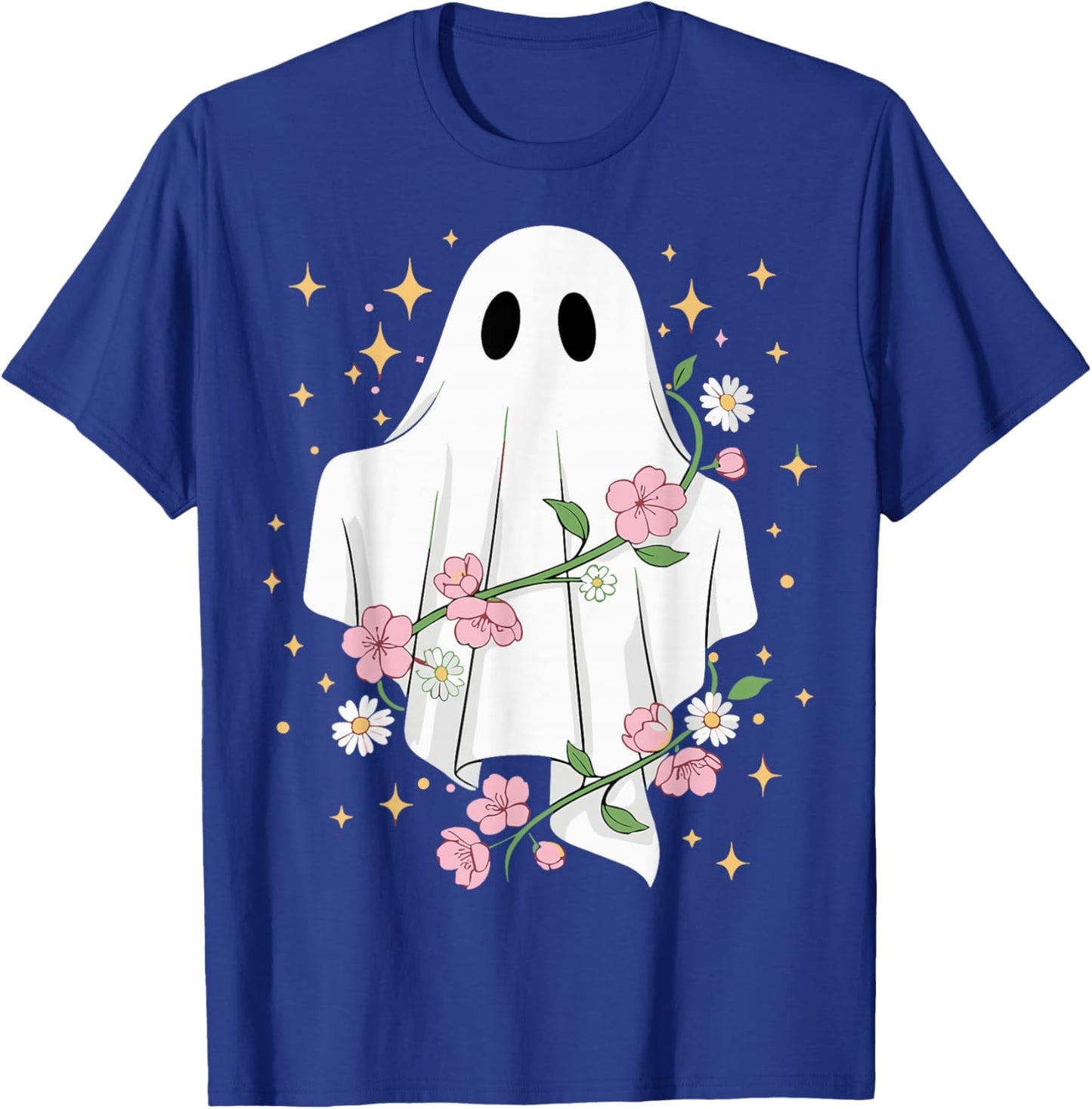 Cute Ghost with Flowers Halloween T-Shirt - T-Shirt | Royal