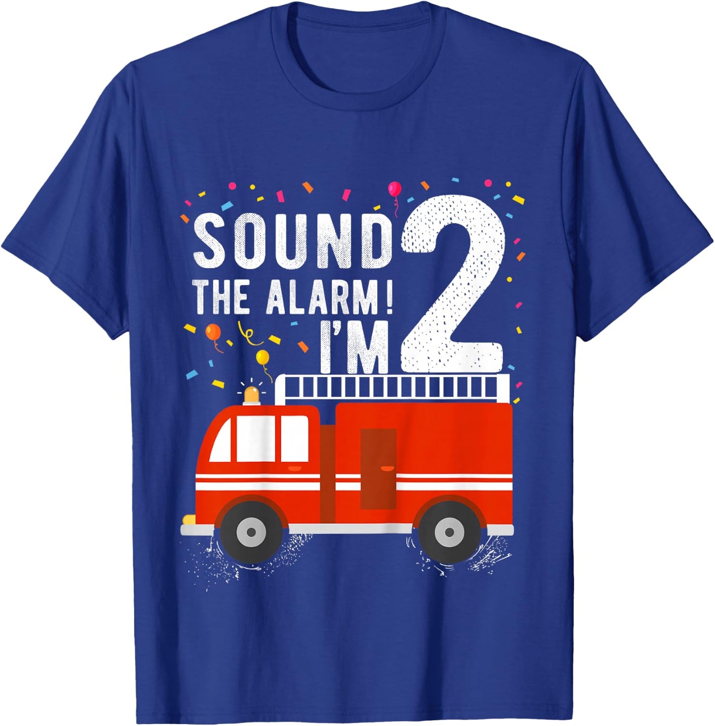 Fire Truck 2nd Birthday Boy 2 Year Old Firefighter T-Shirt - T-Shirt | Royal