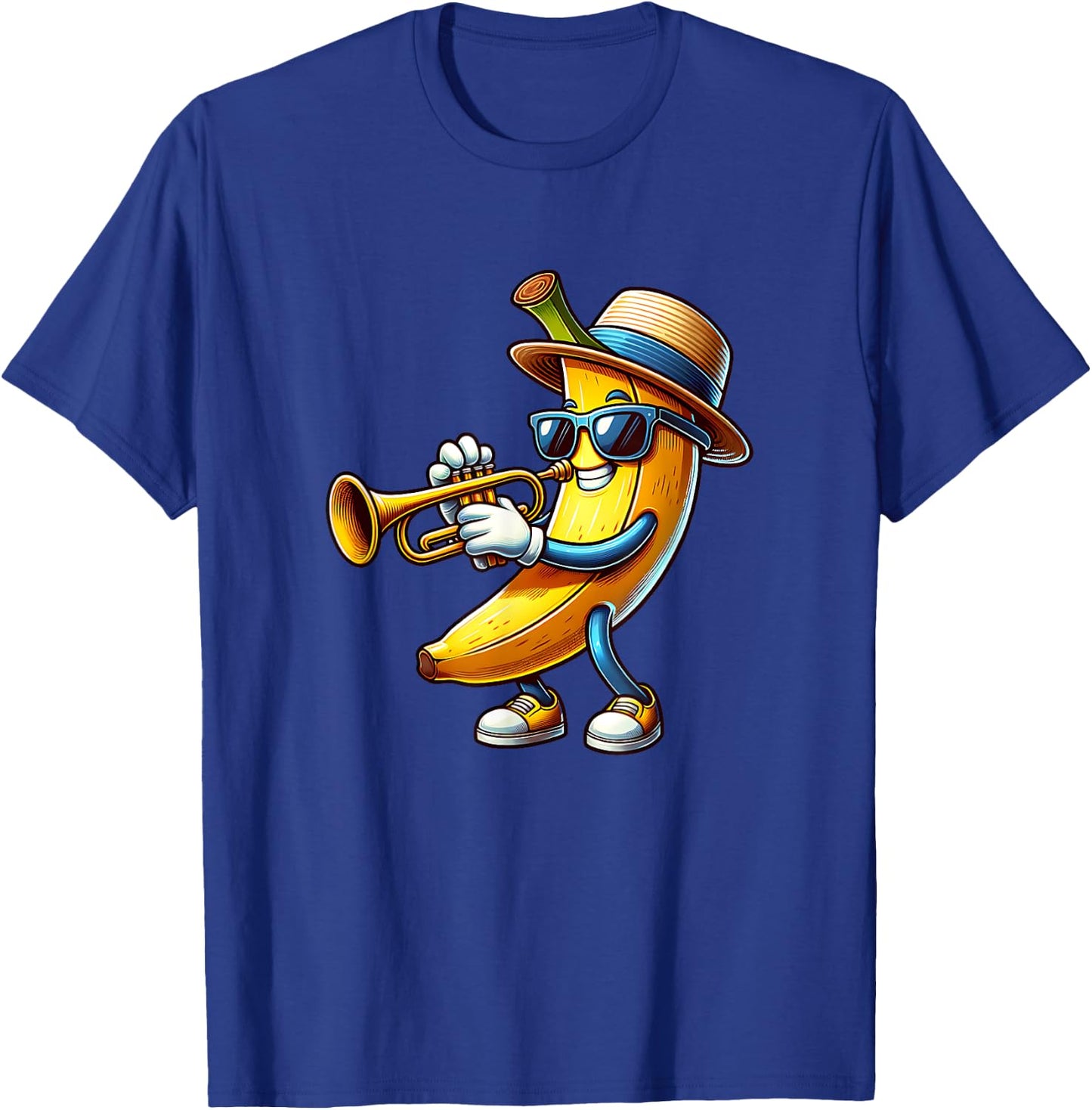 Cool Banana Playing Trumpet Musician Cartoon T-Shirt - T-Shirt | Royal