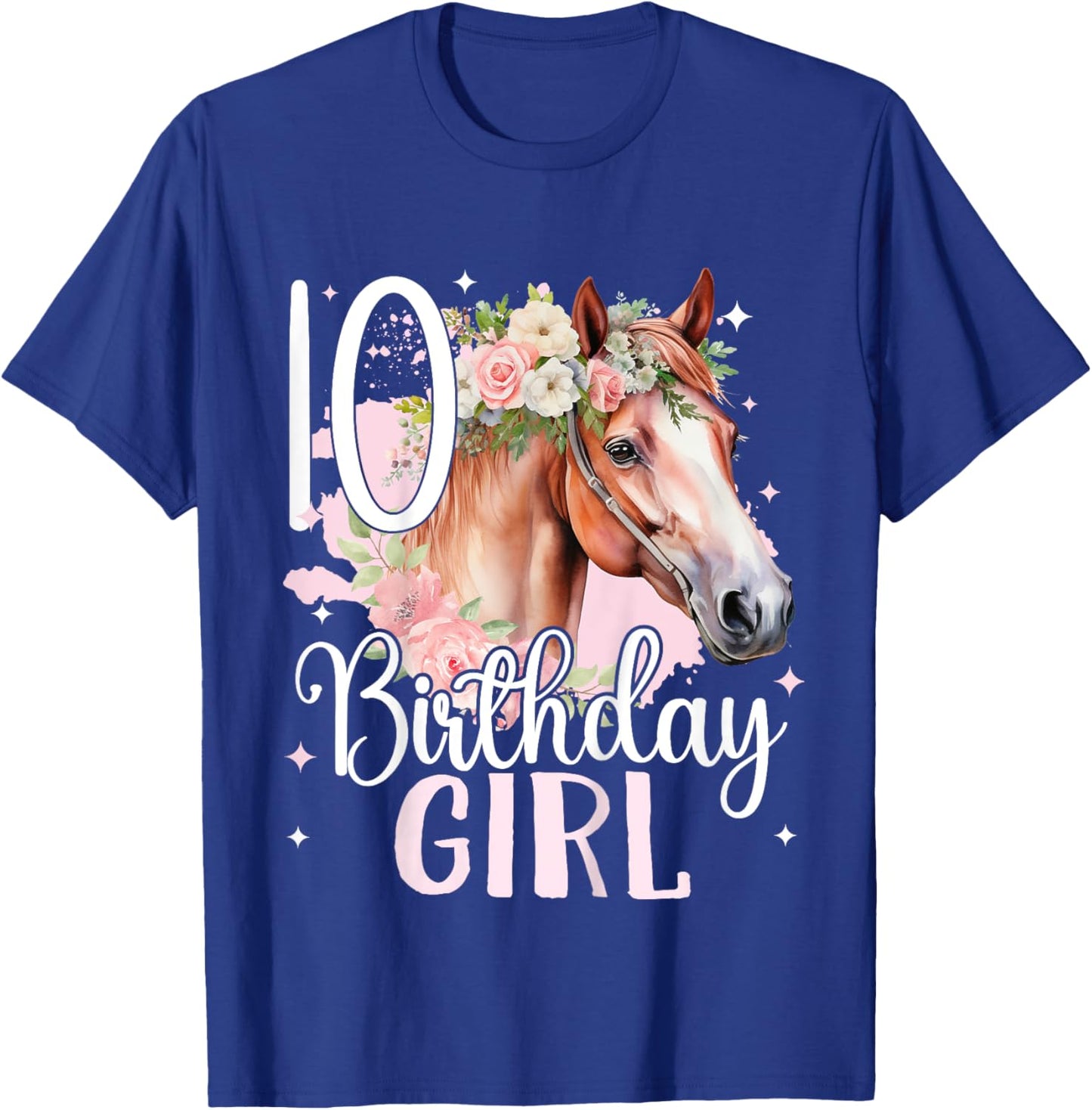 Kids 10th Birthday Horse Girl Riding 10 Years Old Girl Ten Girl T-Shirt - T-Shirt | Royal