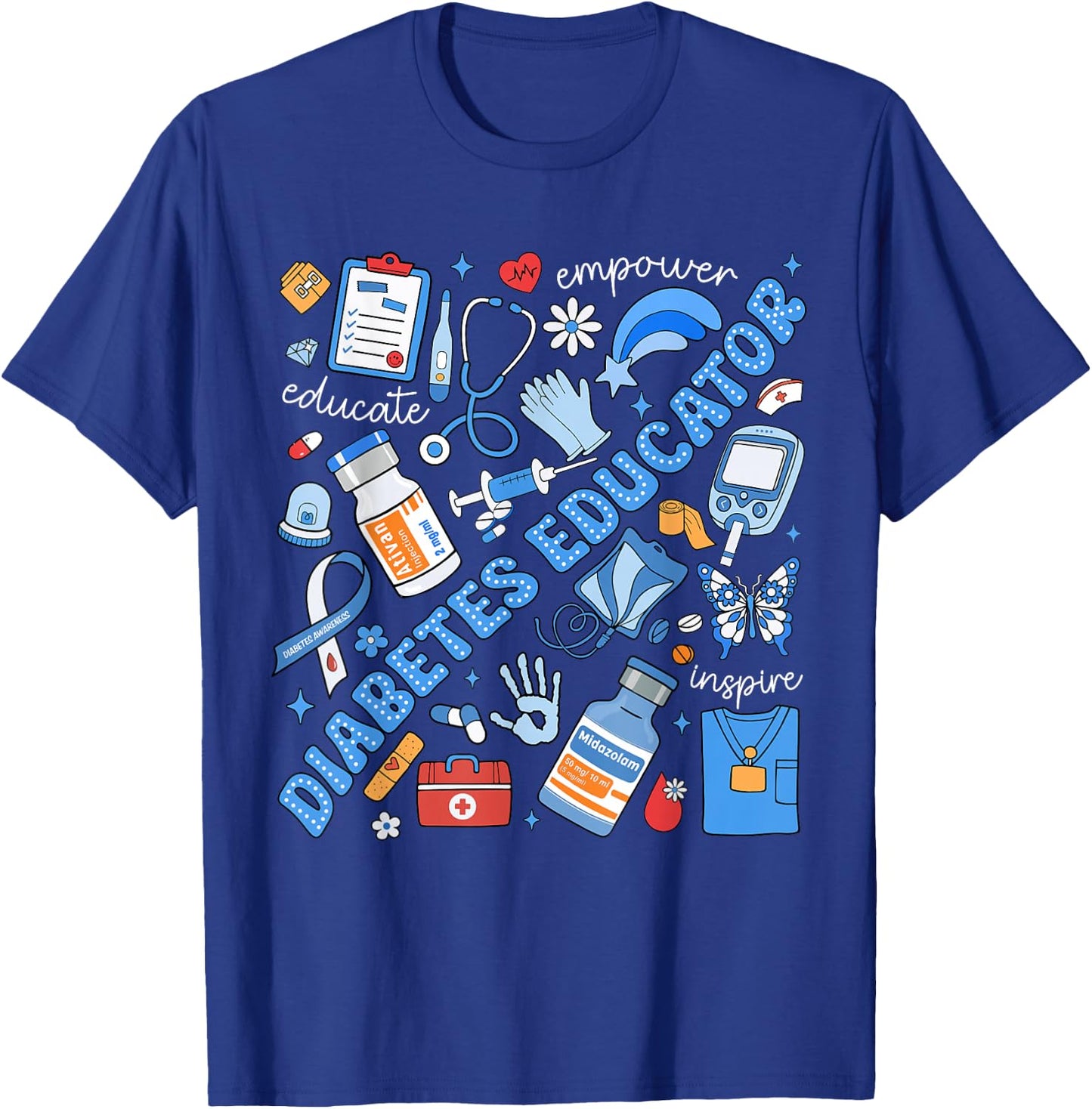 Diabetes Educator Support Diabetes Awareness Blue Ribbon T1D T-Shirt - T-Shirt | Royal