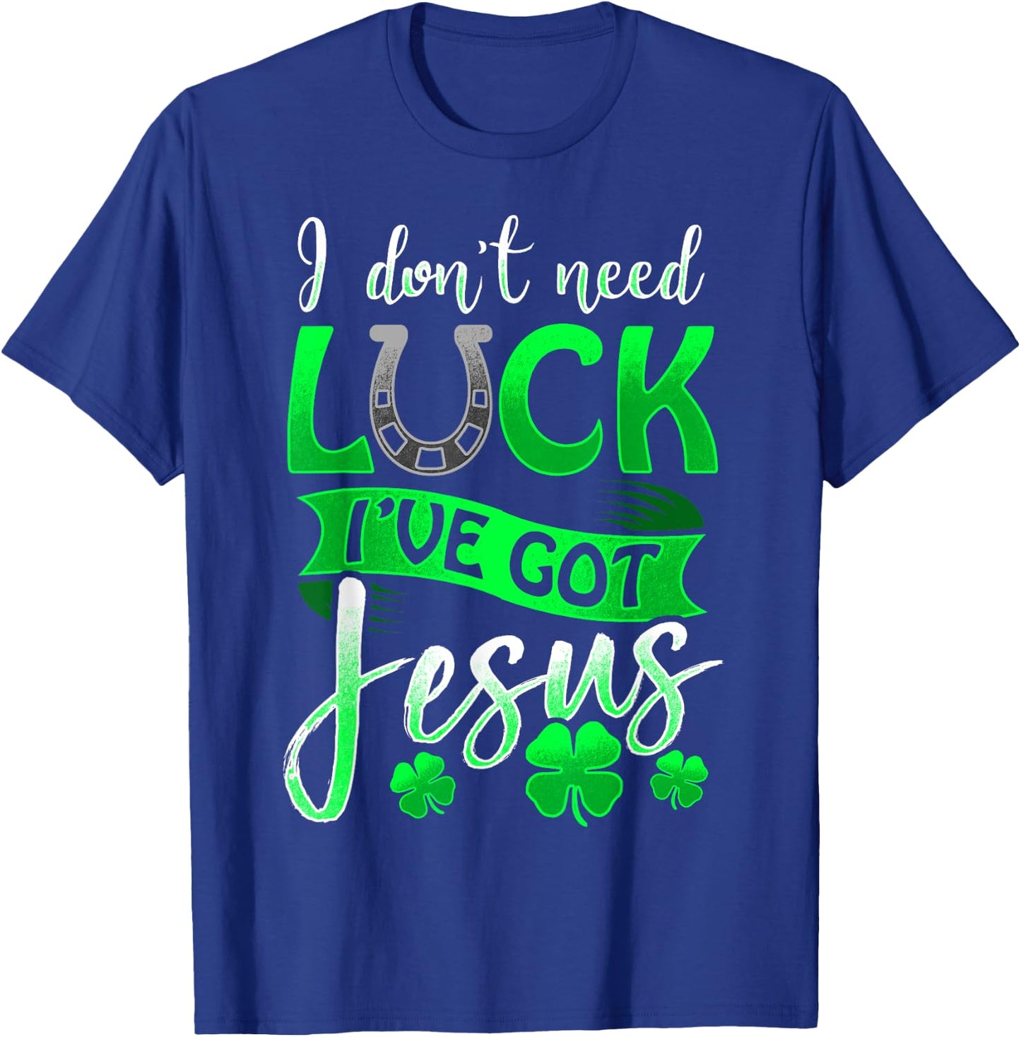 Lucky Irish Holiday by 3C St. Patrick's Day Christian Black Cotton/Polyester , Small, Short Sleeve, Round Neck, Casual, All Seasons, Letter Print, Horse & Jesus Theme T-Shirt - T-Shirt | Royal
