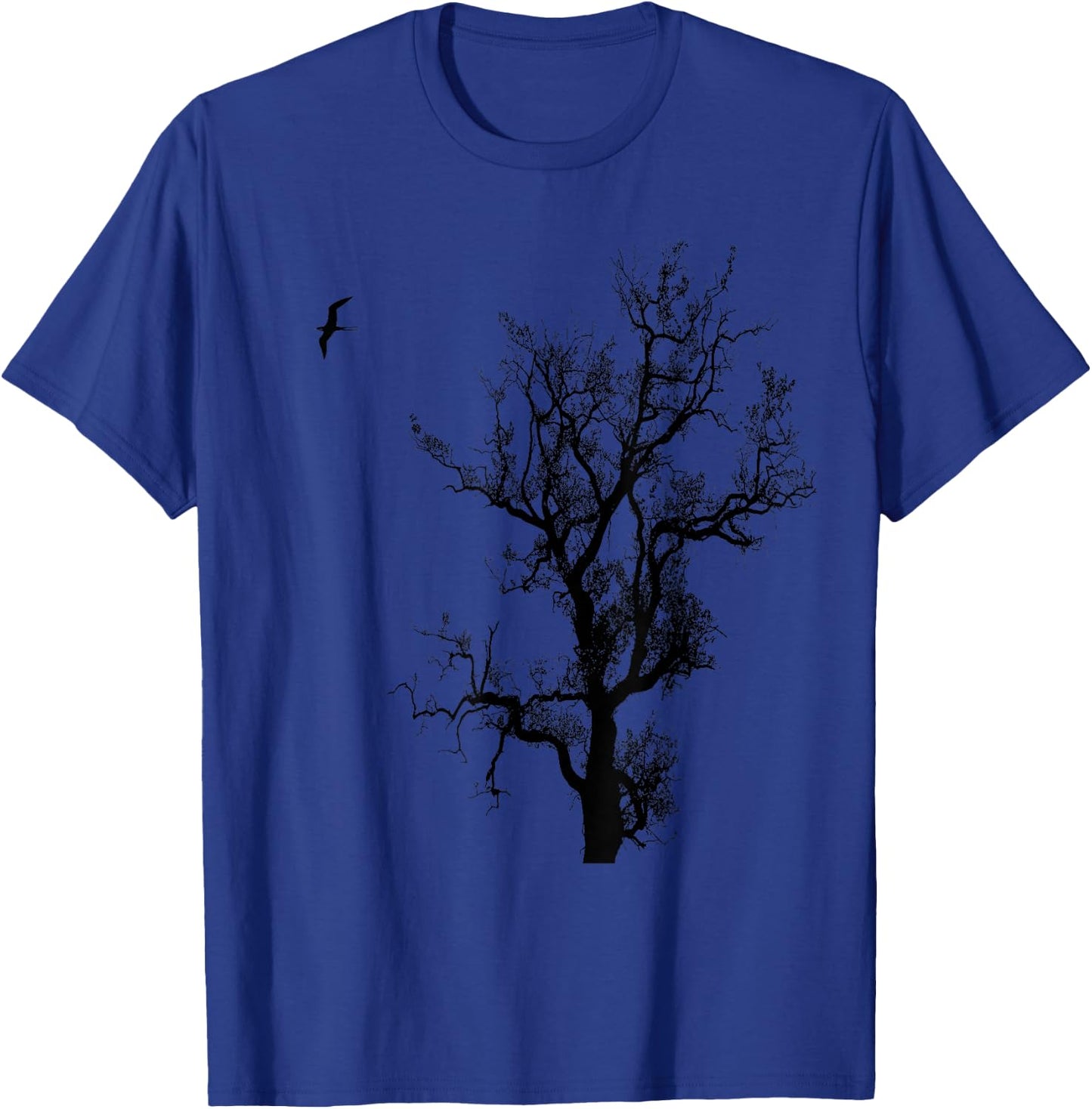 Tree and Bird Nature Black Graphic T-Shirt - T-Shirt | Royal