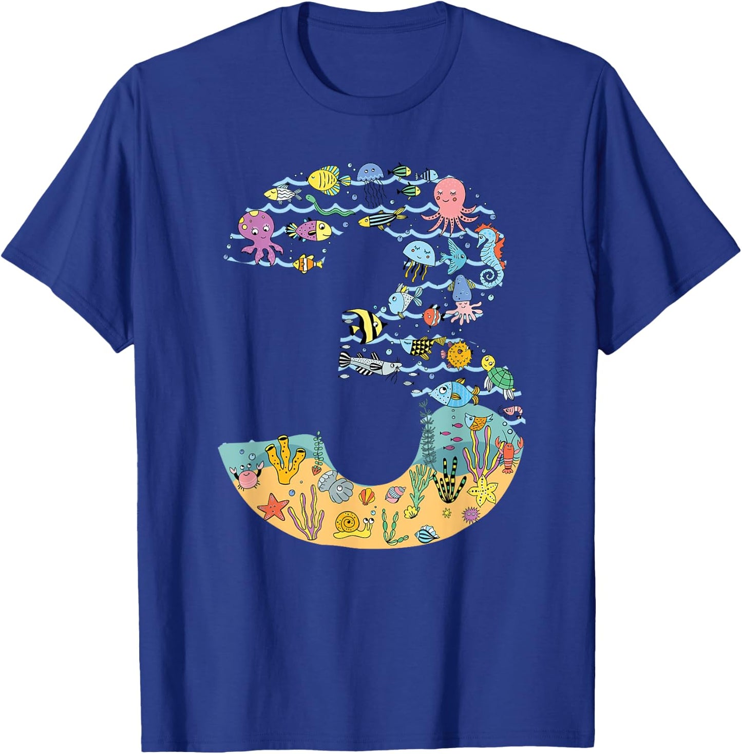 Under The Sea Fish Starfish Third Birthday number 3 T-Shirt - T-Shirt | Royal