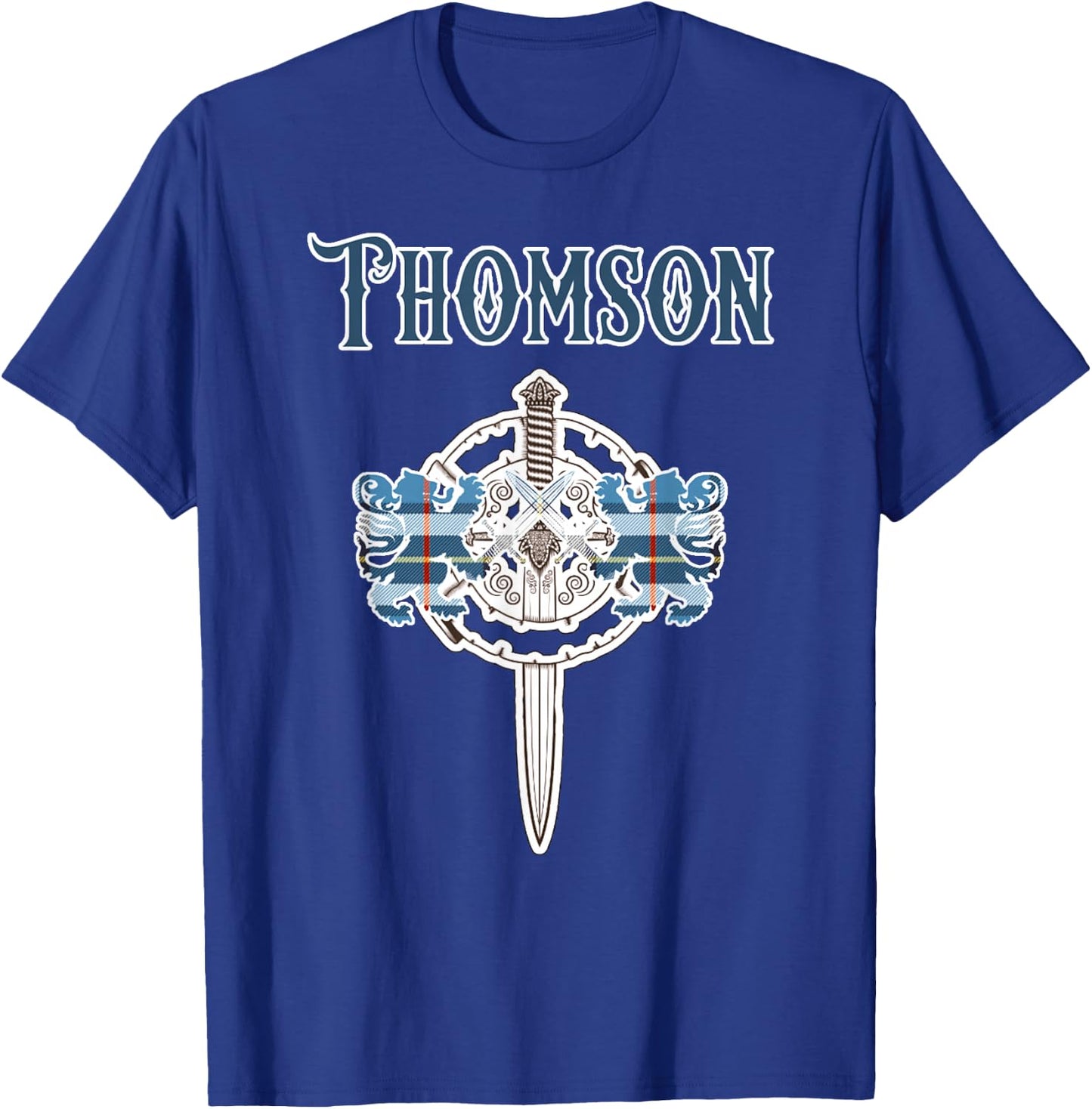 Thomson Scottish Clan Family Name Tartan Lion Sword T-Shirt - T-Shirt | Royal