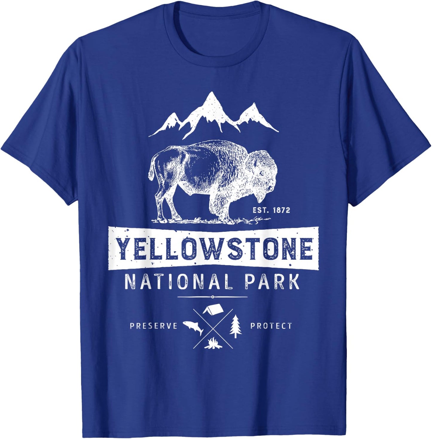 Yellowstone National Park T Shirt US Bison Buffalo Vintage T-Shirt - T-Shirt | Royal