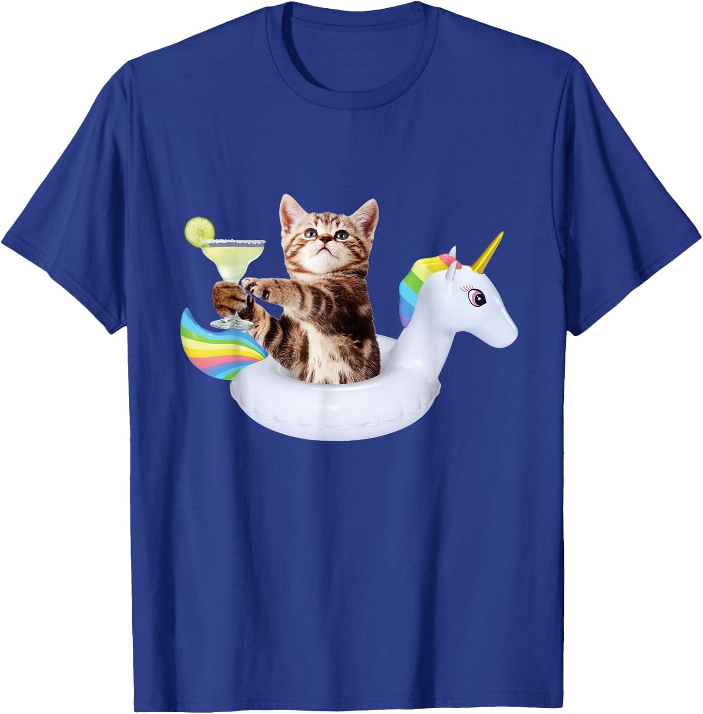 Summer Kitty With Margarita & Unicorn Float Funny Cat Shirt T-Shirt - T-Shirt | Royal