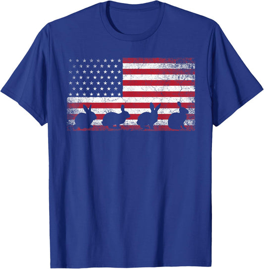 Retro Easter Bunny Rabbit Vintage 4th of July American Flag T-Shirt - T-Shirt | Royal