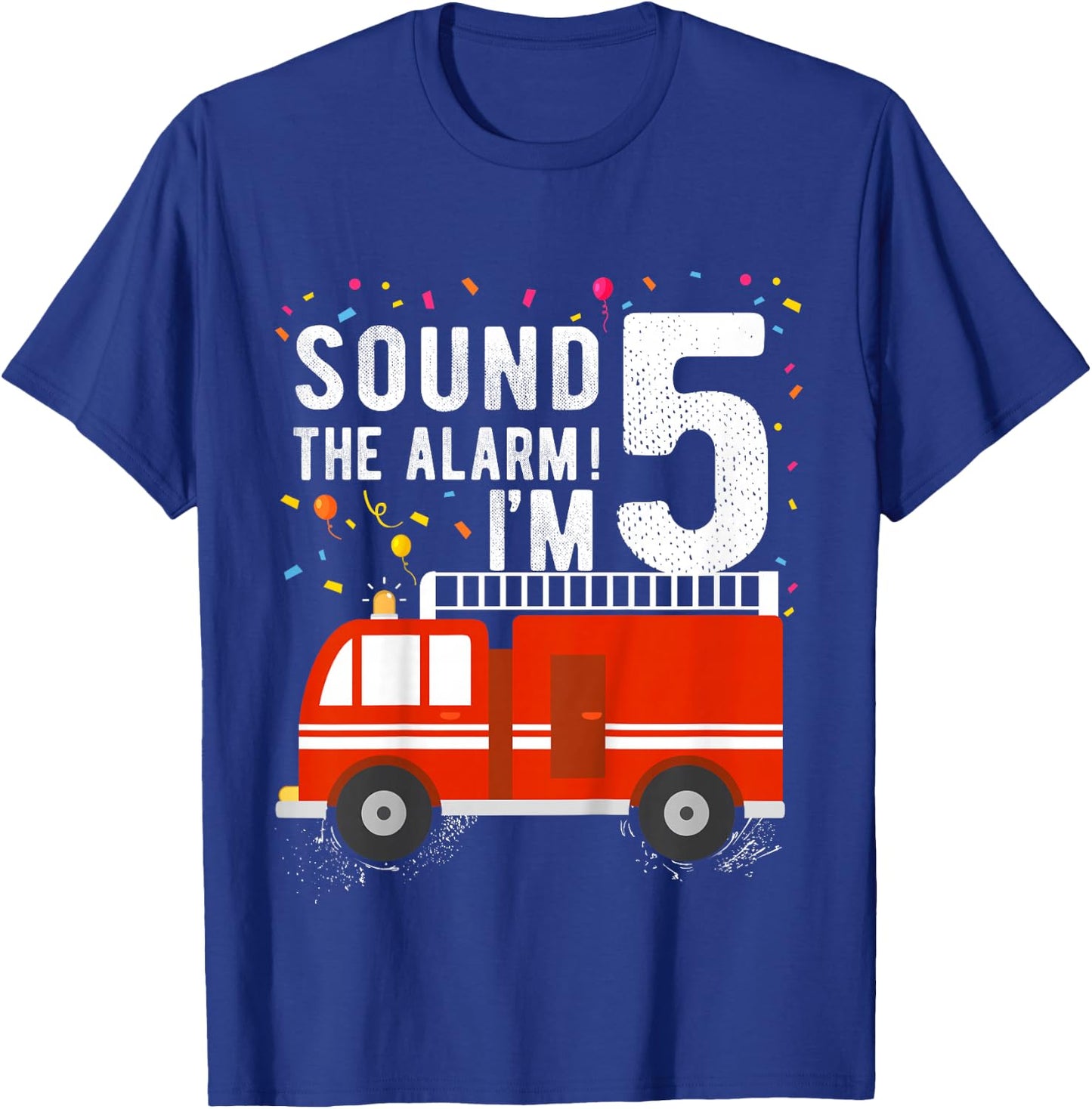 Fire Truck 5th Birthday Boy 5 Year Old Firefighter T-Shirt - T-Shirt | Royal