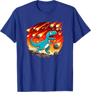 Dinosaur Running from Meteor Shower - Paleontologist T-Shirt - T-Shirt | Royal