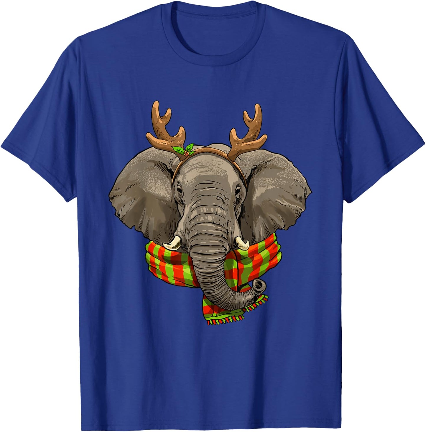 Elephant Christmas Reindeer Antlers Xmas T-Shirt - T-Shirt | Royal