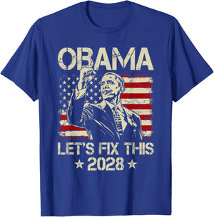 Obama 2028 Let's Fix This Obama 48th President USA Flag T-Shirt - T-Shirt | Royal