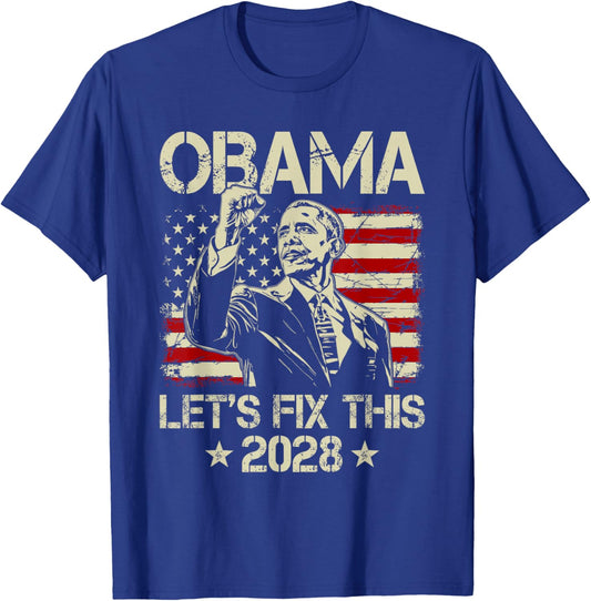 Obama 2028 Let's Fix This Obama 48th President USA Flag T-Shirt - T-Shirt | Royal
